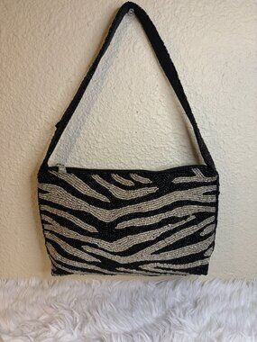 Studio 12 Zebra Beaded Shoulder Bag Hand Beaded India Y2K Purse NWT